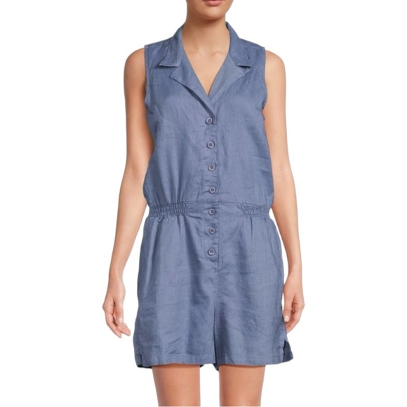 Saks Fifth Avenue Linen Chambray Sleeveless Blue Romper Size M - Picture 1 of 9